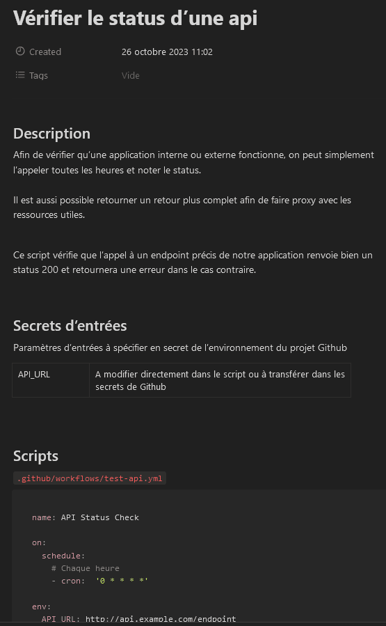 Exemple de script pour vérifier le status d'une API